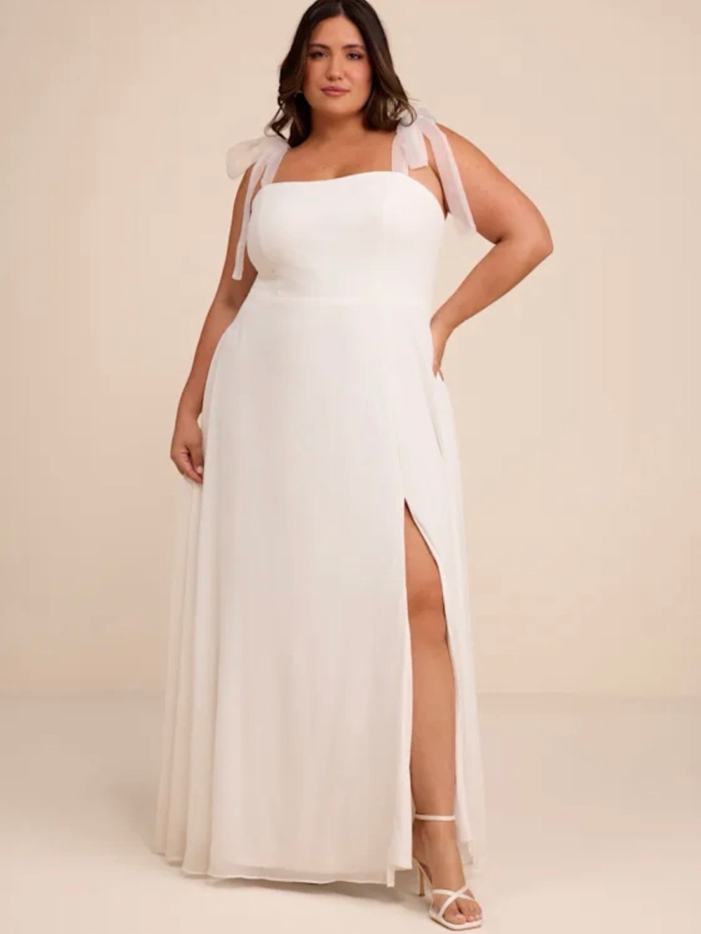 NWT Lulus White Tie-Shoulder with Slit Maxi Wedding Dress size XXL